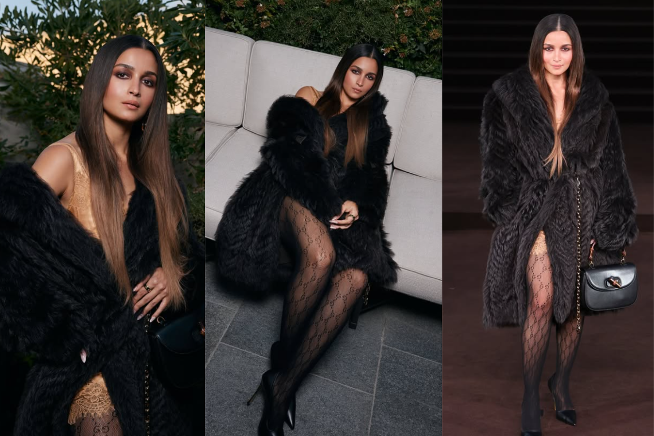 Alia Bhatt’s Bold Gucci Look at Milan Fashion Week. Photo: Courtesy of Alia Bhatt & Getty Images.